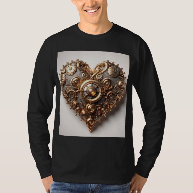 Steampunk Elegant Clockwork Gear Heart T Shirt (Framsida)