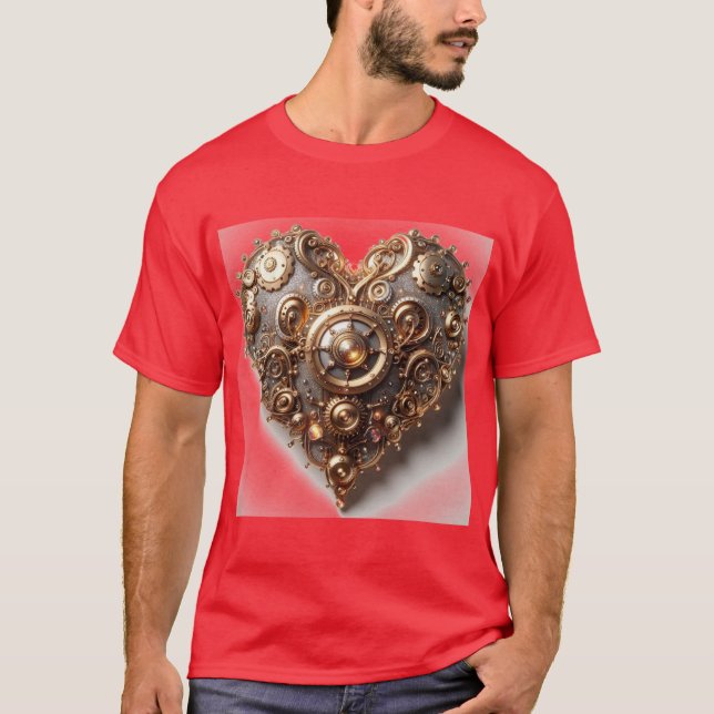 Steampunk Elegant Clockwork Gear Heart T Shirt (Framsida)