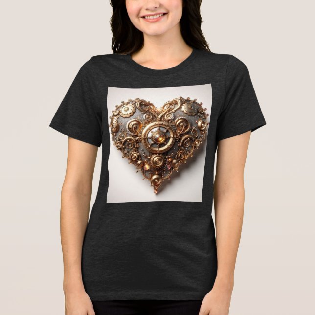 Steampunk Elegant Clockwork Gear Heart T Shirt (Framsida)