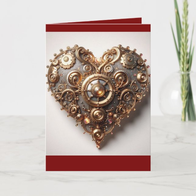 Steampunk Elegant Klockverkshjärta Kort (Framsida)