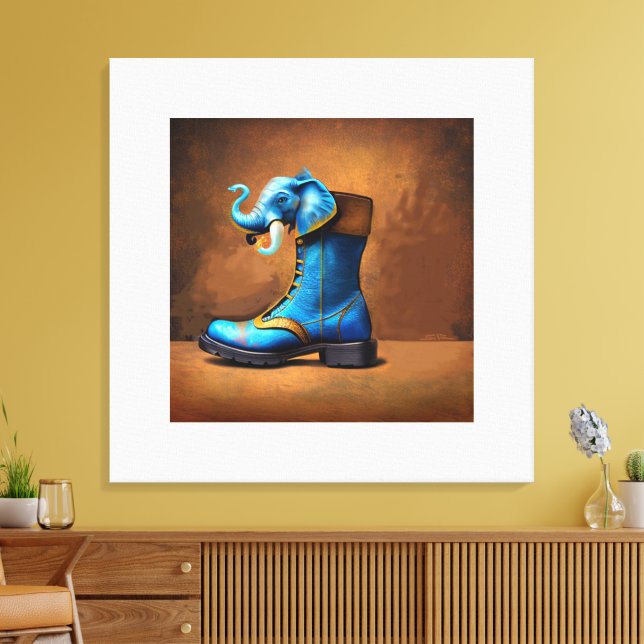 Steampunk Elephant Boot canvas print (Insitu (Vardagsrum))
