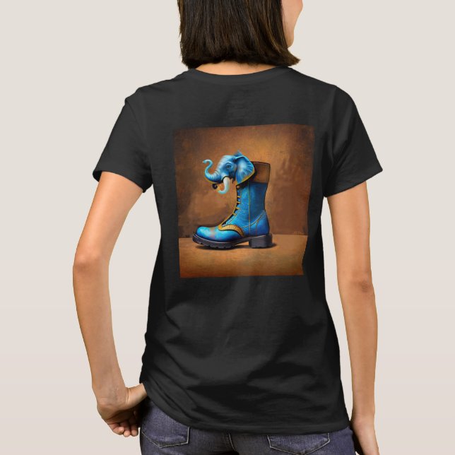 Steampunk Elephant Boot Women black T-shirt back (Baksida)