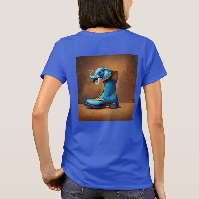 Steampunk Elephant Boot Women blue T-shirt back (Baksida)