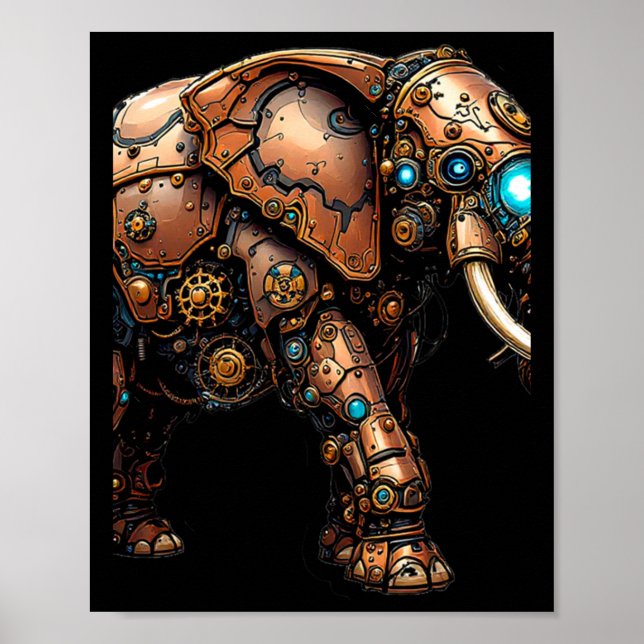 Steampunk Elephant the Mechanical Circus Sticker Poster (Framsidan)