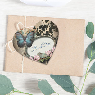 steampunk Ephemera blommigt Butterfly victorian Hjärtformat Klistermärke