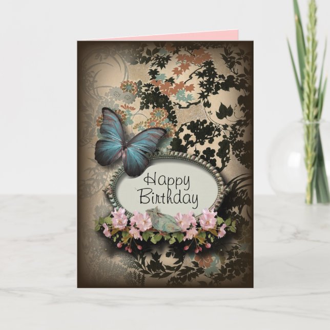 steampunk Ephemera blommigt Butterfly victorian Kort (Framsida)
