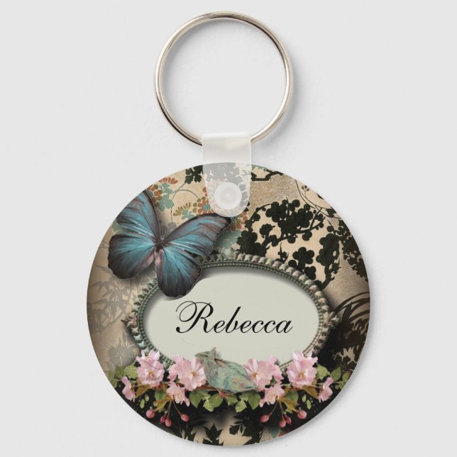 steampunk Ephemera blommigt Butterfly victorian Nyckelring (Framsida)