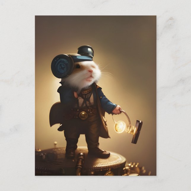 Steampunk Explorer Hamster Vykort (Framsida)