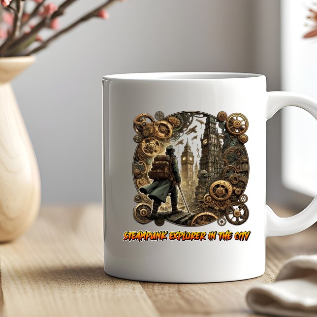 Steampunk Explorer i City of Gears Coffee Mugg (Skapare uppladdad)