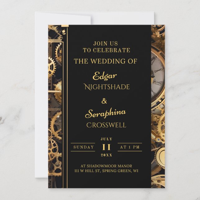 Steampunk Extravaganza Vintage Clockwork Bröllop Inbjudningar (Framsida)