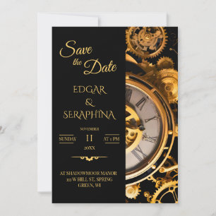 Steampunk Extravaganza Vintage Clockwork Bröllop S Spara Datumet