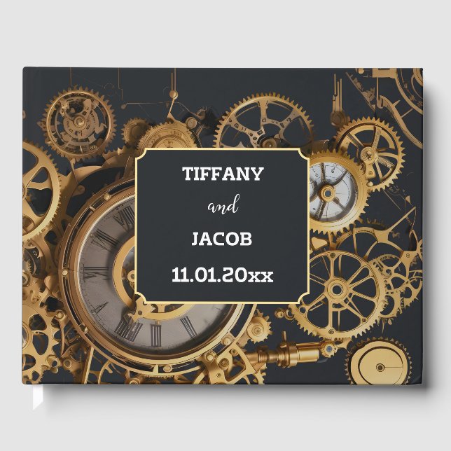 Steampunk Extravaganza Vintage Cogs Guest Bok (Framsida)