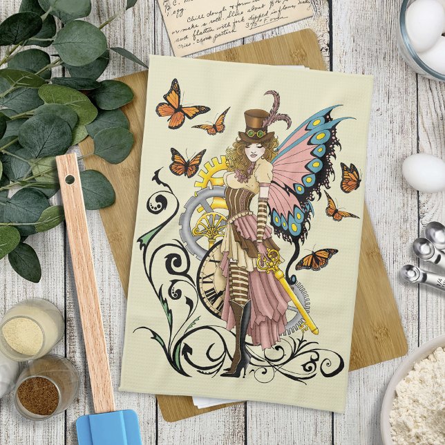 Steampunk Fairy Gult Clock Gears Kökshandduk (Skapare uppladdad)