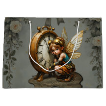 Steampunk Fairy with Golden Vingar & Antique Clock