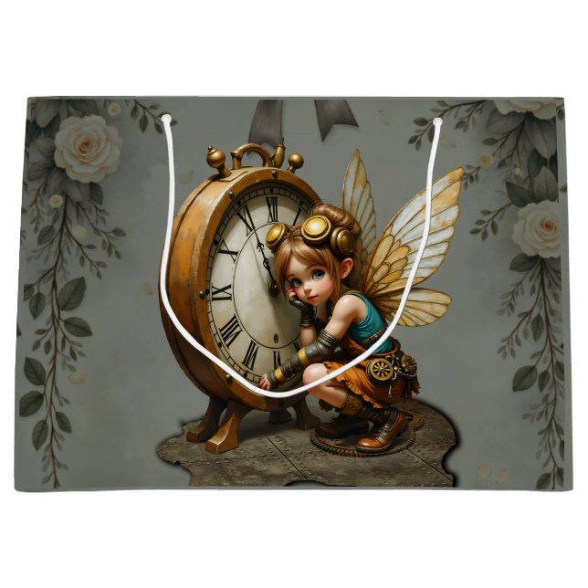 Steampunk Fairy with Golden Vingar & Antique Clock (Framsidan)