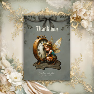 Steampunk Fairy with Golden Vingar & Antique Clock Tack Kort