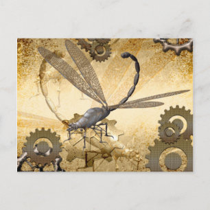 Steampunk, fantastisk ångdrakar med växlar vykort