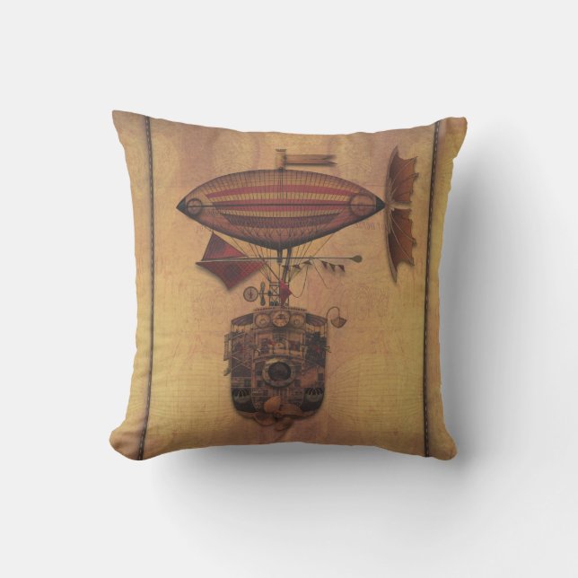 Steampunk Fantasy Luftskepp Oceania Jungfruresa Kudde (Framsida)