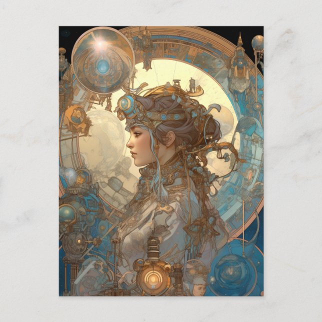 Steampunk Fantasy Sci-Fi Art nouveau Dam Vykort (Framsida)