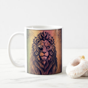 Steampunk Färg Gradient Rustic Lejon Kaffemugg