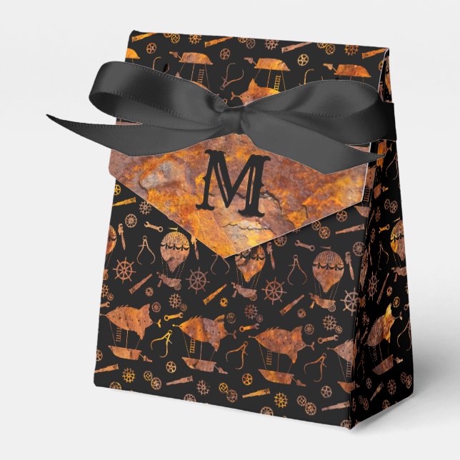 Steampunk Färgglada Rostiga Luftskepp  Monogram Presentaskar (Framsidan Sidan)