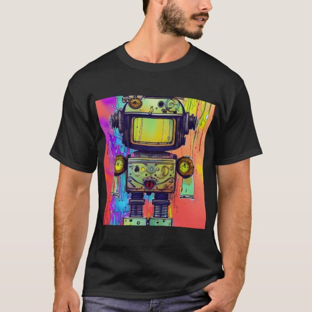 Steampunk, färglös söt robot t shirt (Framsida)