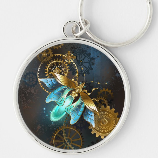 Steampunk Firefly Rund Silverfärgad Nyckelring (Framsidan)
