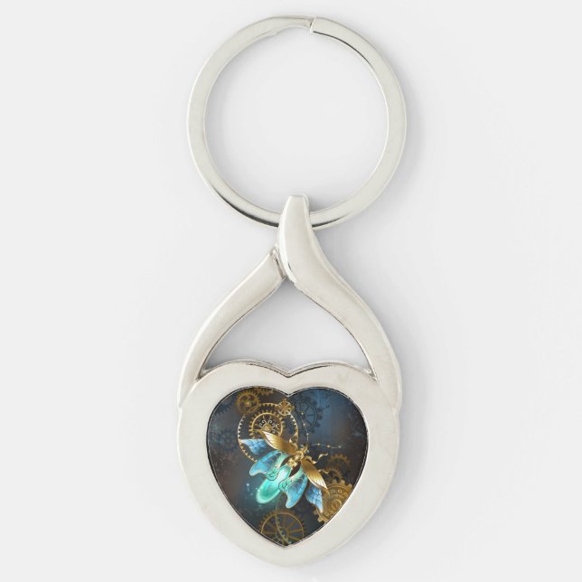 Steampunk Firefly Twisted Heart Silverfärgad Nyckelring (Framsidan)