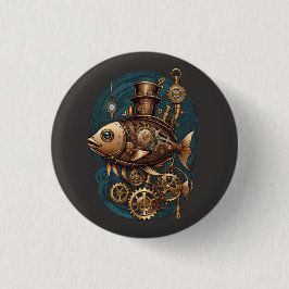 Steampunk Fish Vintage Retro Stil Knapp