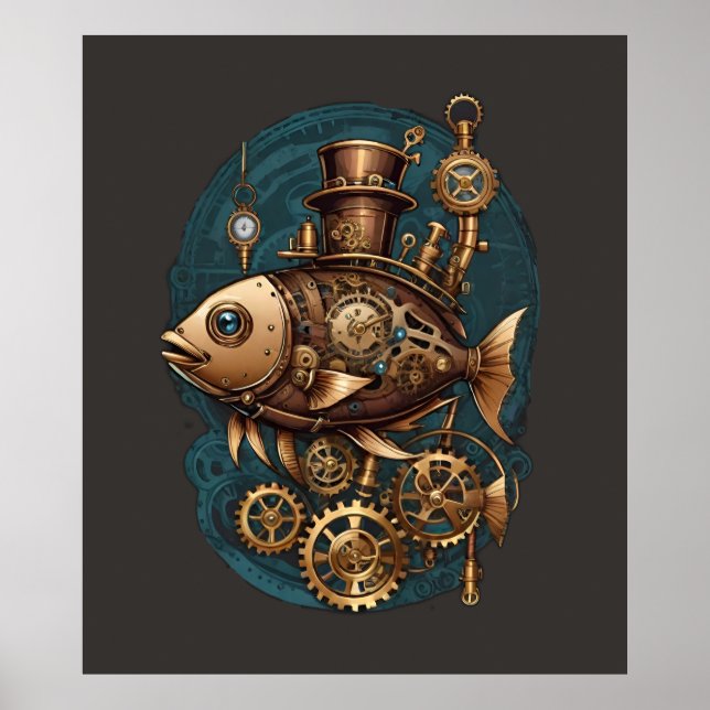 Steampunk Fish Vintage Retro Stil Poster (Framsidan)