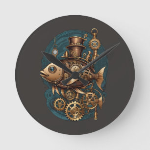 Steampunk Fish Vintage Retro Stil Rund Klocka