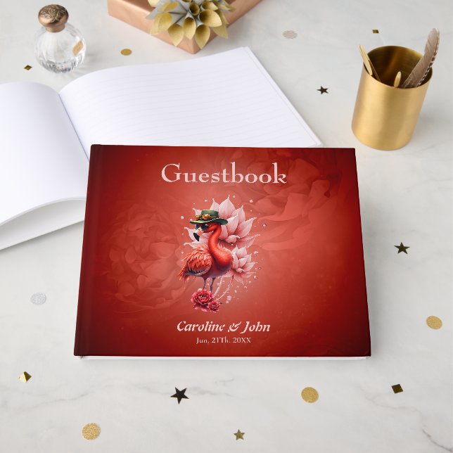 Steampunk Flamingo - Fantasy Digital Artwork Gästböcker (Framsida Öppen)