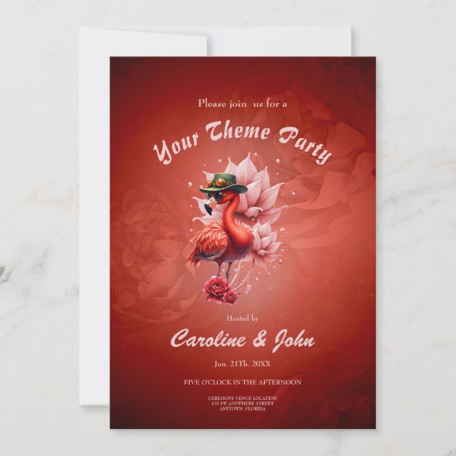 Steampunk Flamingo - Fantasy Digital Artwork Inbjudningar (Framsida)