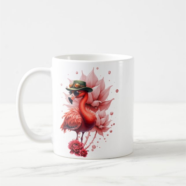 Steampunk Flamingo - Fantasy Digital Artwork Kaffemugg (Vänster)