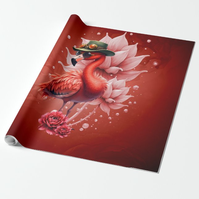 Steampunk Flamingo - Fantasy Digital Artwork Presentpapper (Utrullad)