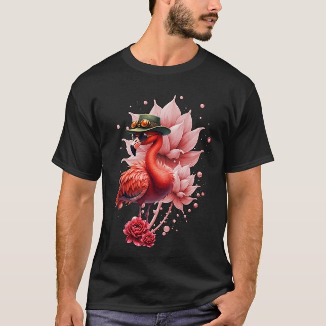 Steampunk Flamingo - Fantasy Digital Artwork T Shirt (Framsida)