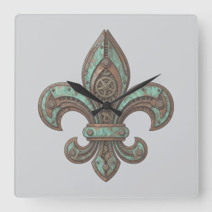 Steampunk Fleur-de-Lis Kugghjul Industriella rosti Fyrkantig Klocka