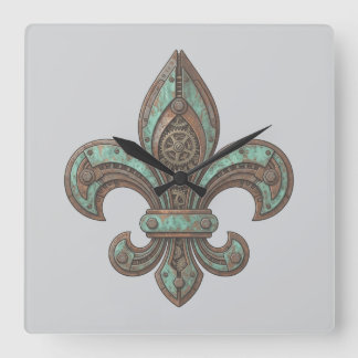 Steampunk Fleur-de-Lis Kugghjul Industriella rosti Fyrkantig Klocka