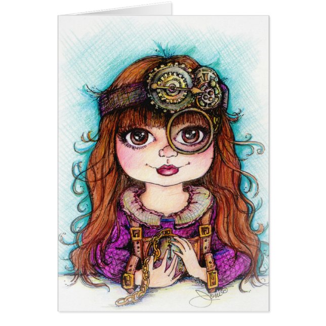 Steampunk flicka hälsningskort (Framsidan)