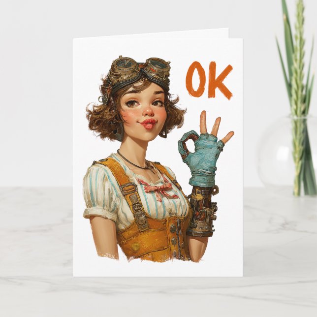 Steampunk-flicka med självklart OK-tecken Kort (Framsida)