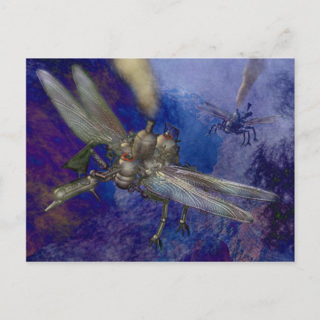 Steampunk Flies Maskiner Vykort (Framsida)