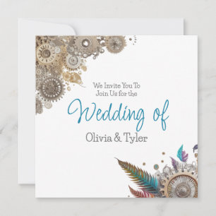 Steampunk, Flowers och Feathers Bröllop Inbjudningar