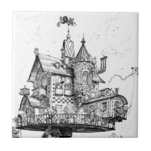 Steampunk flyg- hus av Albert Robida Kakelplatta