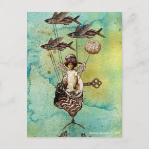 Steampunk Flygande fiskfartyg Vykort