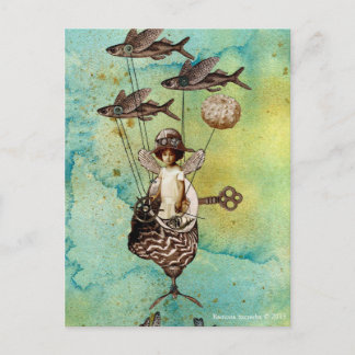 Steampunk Flygande fiskfartyg Vykort