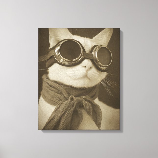 Steampunk-flygande katt sepia-porträtt canvastryck (Framsida)