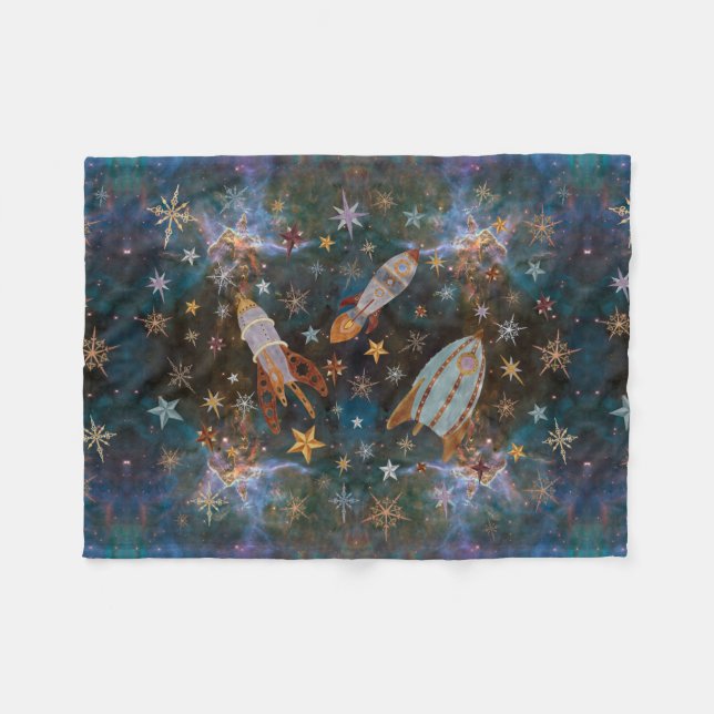 Steampunk flyger i smaragdNebula Fleecefilt (Framsidan (Horisontell))
