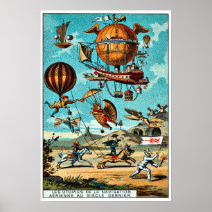 Steampunk flygmaskiner, vintage illustration poster