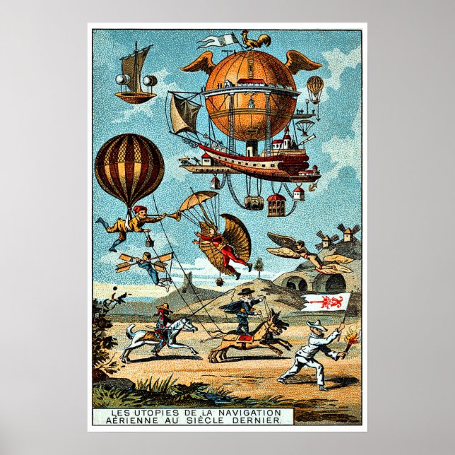 Steampunk flygmaskiner, vintage illustration poster (Framsidan)