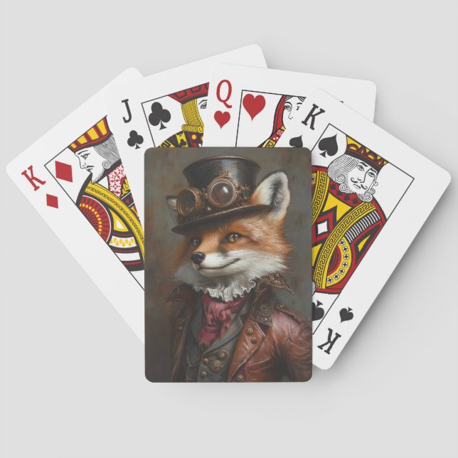 Steampunk Fox Wearing Goggles Casinokort (Baksidan)
